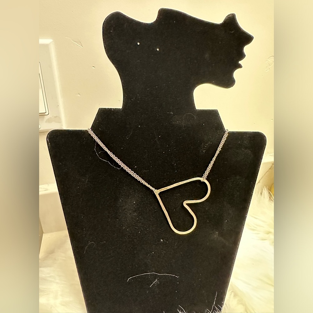 Contemporary Open Heart Sterling Silver Necklace